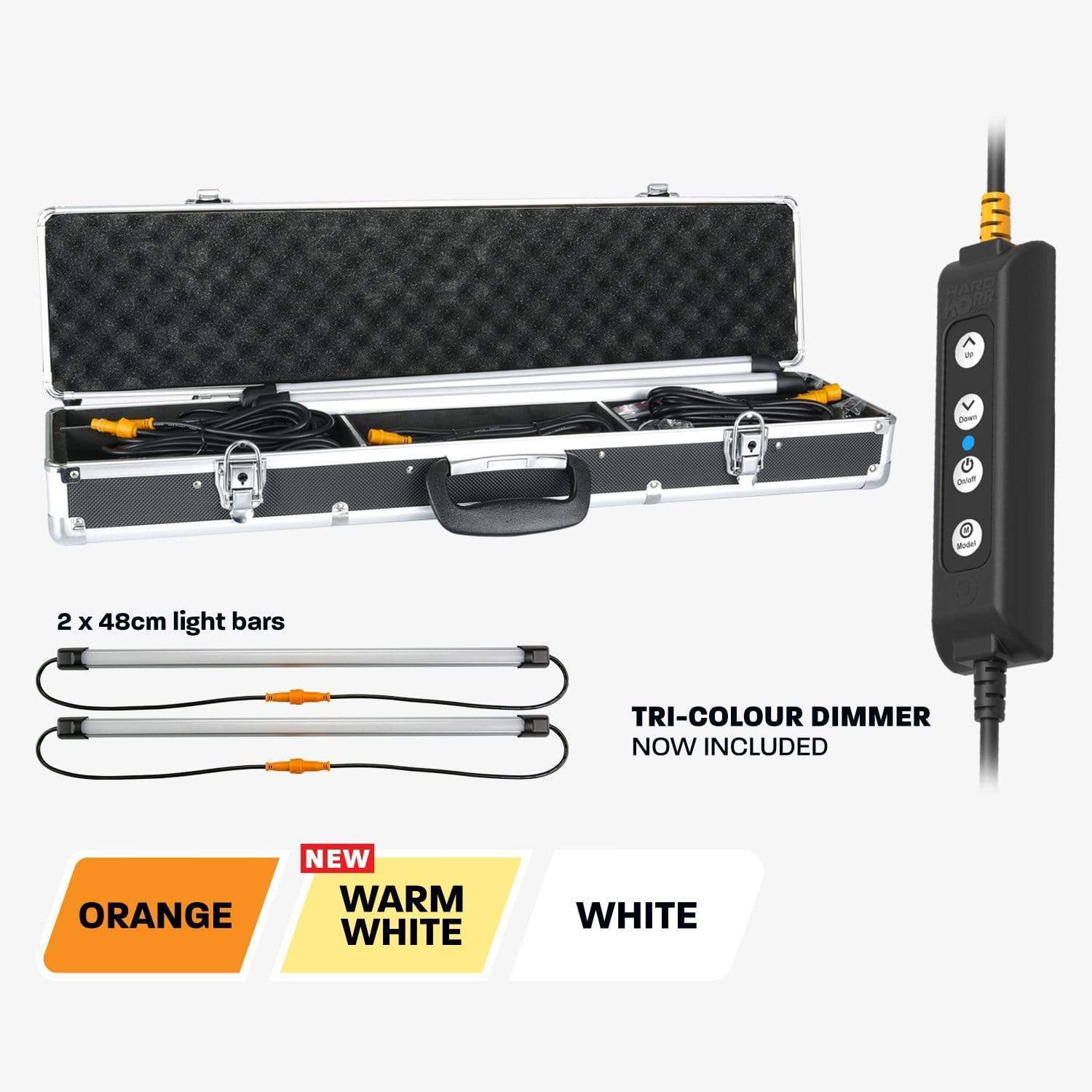 2 Bar Orange/White LED Camping Light Kit With Diffusers